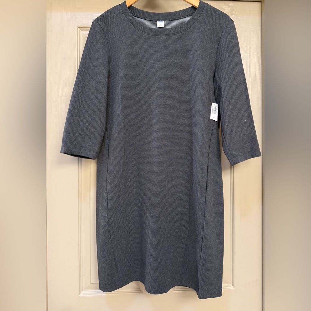 NEW Old Navy Ladies M Charcoal 3/4 Sleeve Knit Shift Dress Heather Gray Jersey